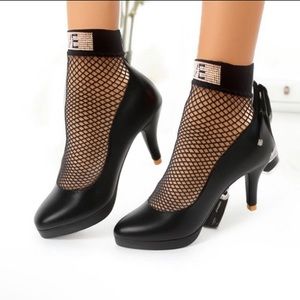 Black Mesh Short Ankle Bling Socks  Fishnet Socks with Love Rhinestone Socks